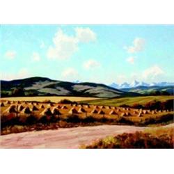 Roland Gissing 1895-1967 ASA Hills West of De Winton Oil on canvas Signed; signed & titl...