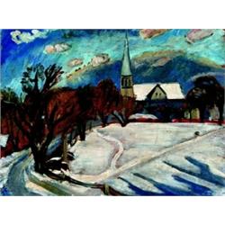 Ruth Eliot 1913-2001 AAO Rural Towns with Churches A group of three double sided oils on pa...