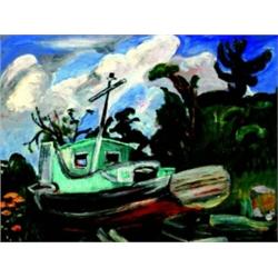 Ruth Eliot 1913-2001 AAO Haystacks/Beached Boat/Rolling Fields A group of three oils on pan...
