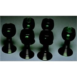 A set of 6 Victorian Port Goblets, Bohemian, c.1870, The emerald green glass bowls with extensiv...