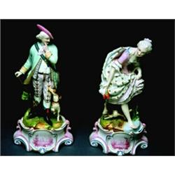 A Large pair of Bisque Figures, French, 19th century, impressed L&M, The gentleman in period hun...