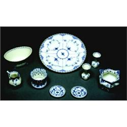 A Group of Nine Royal Copenhagen Table Pieces, Danish, mid 20th century, Each piece decorated in...