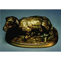 After Pierre-Jules Mene, French, 19th century, A patinated bronze model of a resing sheep lying...