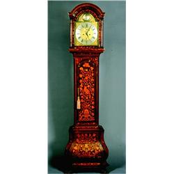 A Magnificent Dutch Marquetry Longcase Clock, 18th Century, The domed hood with brass finials an...
