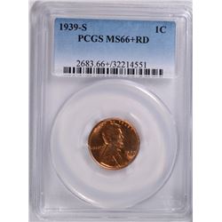 1939-S  LINCOLN CENT, PCGS MS-66+ RED  CHERRY!