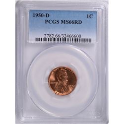 1950-D LINCOLN CENT, PCGS MS-66 RED