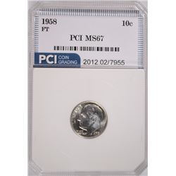 1958 ROOSEVELT DIME, PCI MS-67 FULL TORCH!  LISTS AT $2600.00