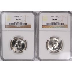 LOT OF ( 2 ) 1946-S WASHINGTON QUARTERS, NGC MS-66