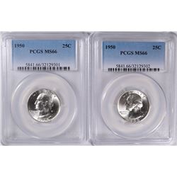 LOT OF ( 2 ) 1950 WASHINGTON QUARTERS, PCGS MS-66