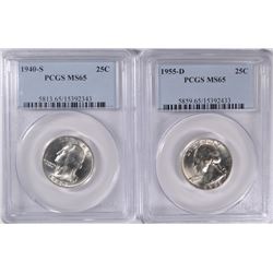 Lot of 2 Wash Quarters PCGS MS65 Better Dates 40s, 55d