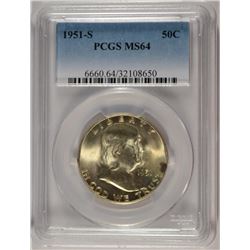 1951-S FRANKLIN HALF DOLLAR, PCGS MS-64