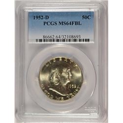 1952-D FRANKLIN HALF DOLLAR, PCGS MS-64 FBL