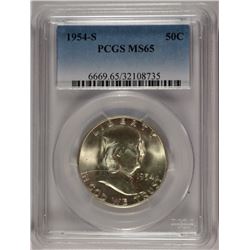 1954-S FRANKLIN HALF DOLLAR, PCGS MS-65