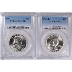 ( 2 ) PCGS GRADED FRANKLIN HALF DOLLARS: 1963 MS-63 FBL & 1963-D MS-64