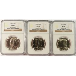 LOT OF ( 3 ) 1987-P KENNEDY HALF DOLLAR, NGC MS-66  BETTER DATE!