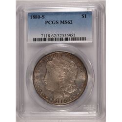 1880-S MORGAN SILVER DOLLAR, PCGS MS-62