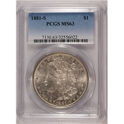 1881-S MORGAN SILVER DOLLAR, PCGS MS-63