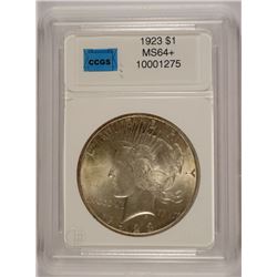 1923 PEACE SILVER DOLLAR, CCGS MS-64+