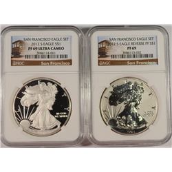 2012-S AMERICAN SILVER EAGLE SET, NGC REVERSE PROOF Pf-69 & PROOF-69 ULTRA CAMEO