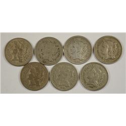 (7) THREE CENT NICKELS (2-1865, 1866, 3-1868, 1881)