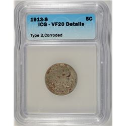 1913-S (TYPE 2) BUFFALO NICKEL ICG VF-20 DETAILS
