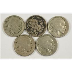 (5) 1914-S BUFFALO NICKELS