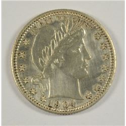1904 BARBER QUARTER XF/AU