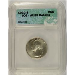 1932-S WASHINGTON QUARTER ICG AU-55 DETAILS