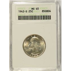 1942-S WASHINGTON QUARTER ANACS MS-65