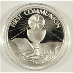 FIRST COMMUNION ONE OUNCE .999 SILVER ROUND IN PROTECTIVE PLASTIC CAPSULE