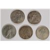 Image 2 : ( 5 ) CIRCULATED PEACE SILVER DOLLARS: 1922 P,D & S,  1923-P AND 1923-S