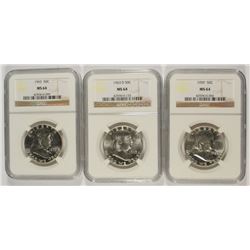 1959, 63 & 63-D FRANKLIN HALF DOLLARS, NGC MS-64