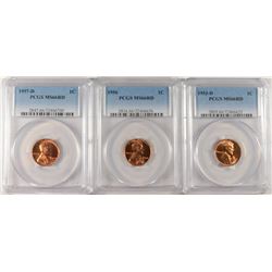 LOT OF ( 3 ) PCGS GRADED MS-66 RED LINCOLN CENTS: 1953-D, 56 & 57-D