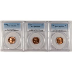 LOT OF ( 3 )_ PCGS GRADED MS-66 RED LINCOLN CENTS: 1944, 55-D & 58-D