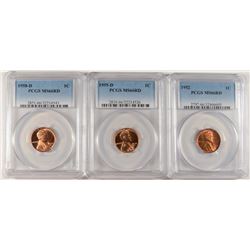 LOT OF ( 3 ) PCGS GRADED MS-66 RED LINCOLN CENTS: 1952, 55-D & 58-D