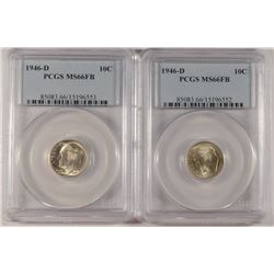 ( 2 ) 1946-D ROOSEVELT DIME, PCGS MS-66 FULL BANDS