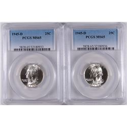 ( 2 )  1945-D WASHINGTON QUARTERS, PCGS  MS-65 GEMS