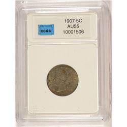 1907 LIBERTY "V" NICKEL, CCGS AU-55