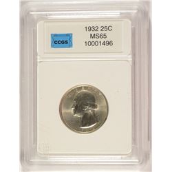 1932 WASHINGTON QUARTER, CCGS MS-65