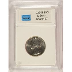 1932-S WASHINGTON QUARTER, CCGS MS-64+  KEY!