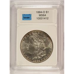 1884-O MORGAN SILVER DOLLAR, CCGS MS-64
