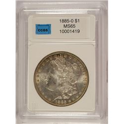 1885-O MORGAN SILVER DOLLAR, CCGS MS-65 GEM