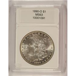 1890-O MORGAN SILVER DOLLAR, CCGS MS-63