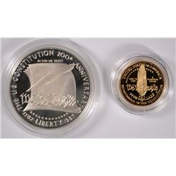 1987 U.S. CONSTITUTION 2 PIECE SET $5 GOLD AND SILVER DOLLAR PROOF