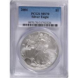 2004 AMERICAN SILVER EAGLE, PCGS MS-70!
