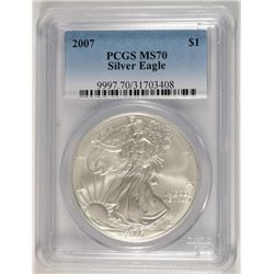 2007 AMERICAN SILVER EAGLE, PCGS MS-70 PERFECT!