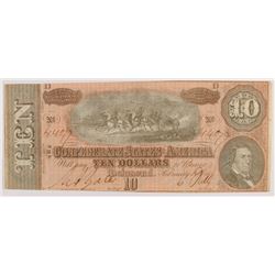 1864 $10 CONFEDERATE STATES OF AMERICA NOTE (T-68) CH CU