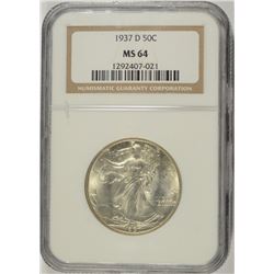 1937-D WALKING LIBERTY HALF DOLLAR NGC MS-64