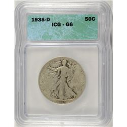 1938-D WALKING LIBERTY HALF DOLLAR ICG GOOD-6