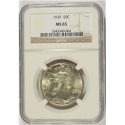1939 WALKING LIBERTY HALF DOLLAR NGC MS-65